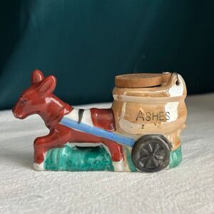 Vintage Ceramic Donkey Cart Flip Top Ash Holder Lusterware
